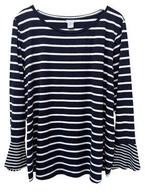 Chicos Nautical Stripe Tee Womens XXL Navy Womens Long Sleeve Top Pima Cotton